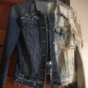 Denim jacket bleached frayed and safety pinned